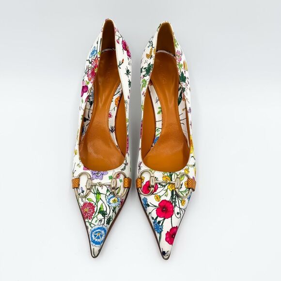 Gucci Horsebit Floral Pointed Toe Pumps Heels Satin Size 9 - Picture 2 of 15